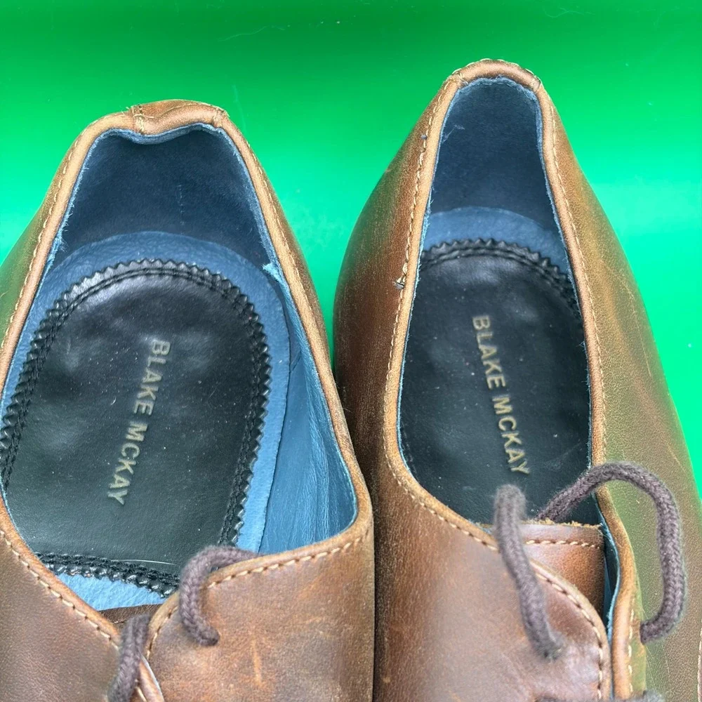 Blake McKay York Oxford Mens 10.5 Brown Leather Plain Toe Derby Dress Shoes